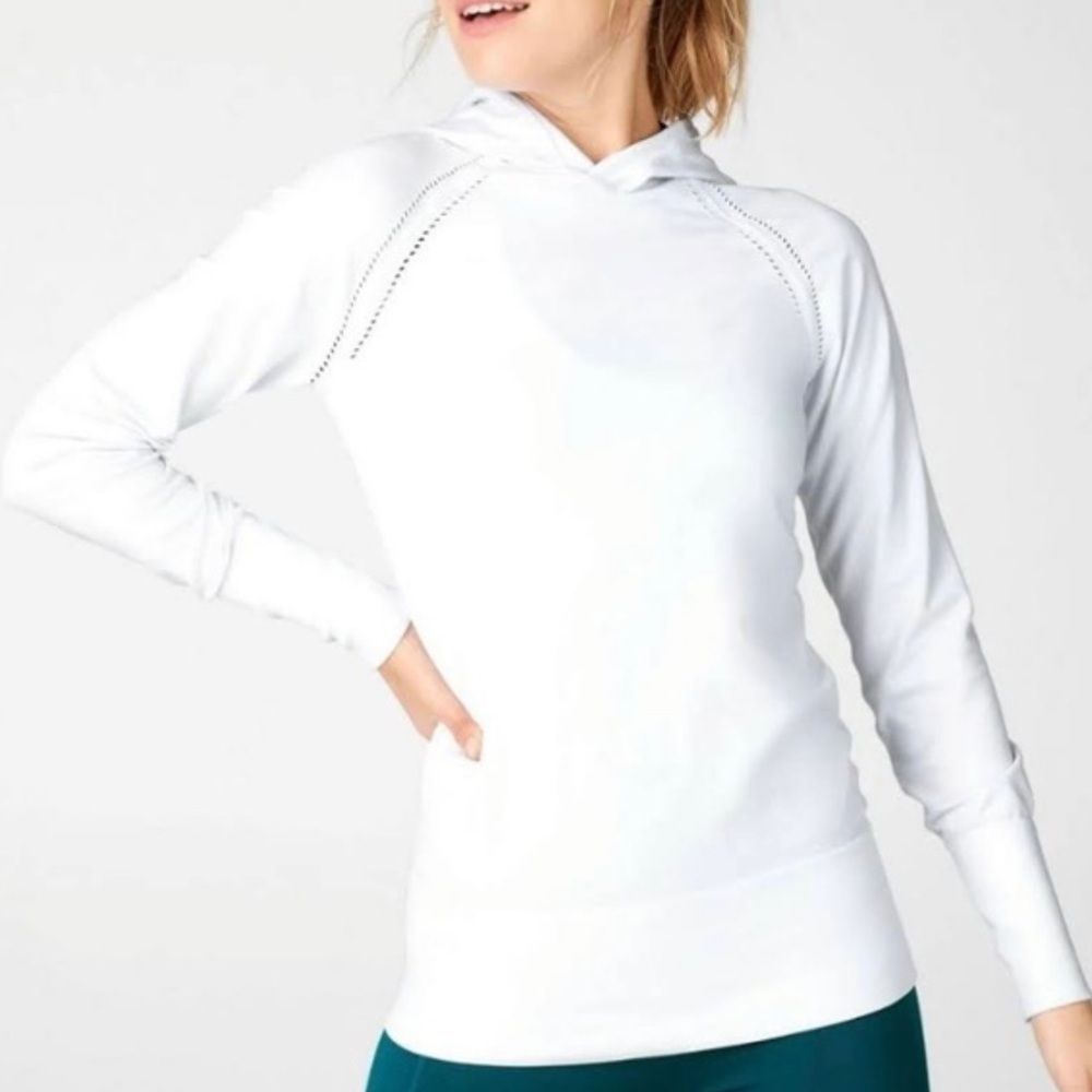 Fabletics womens Anna white seamless hoodie sweater L NEW